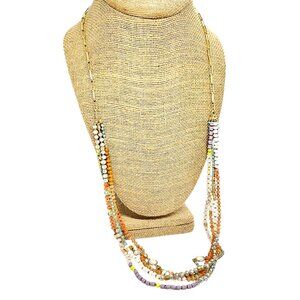 3/$30 ANN TAYLOR LOFT MULTI COLOR BEADED LAYERED NECKLACE GOLD TONE CHAIN PASTEL
